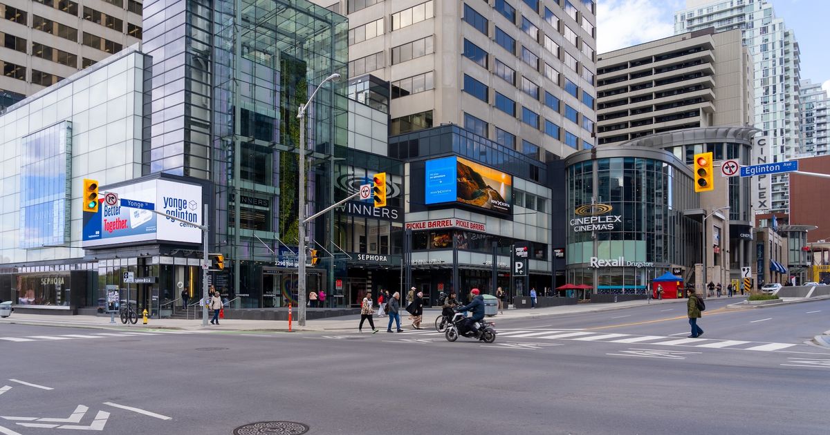 Yonge and Eglinton intersection in Toronto with construction history