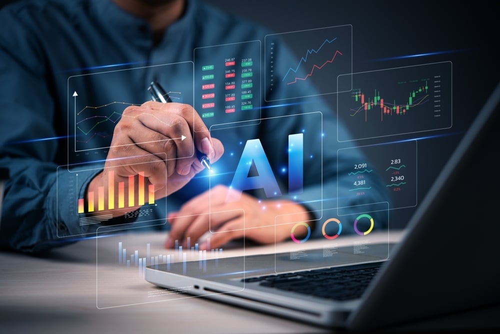 AI and data analysis dashboard representing intelligent automation in real estate