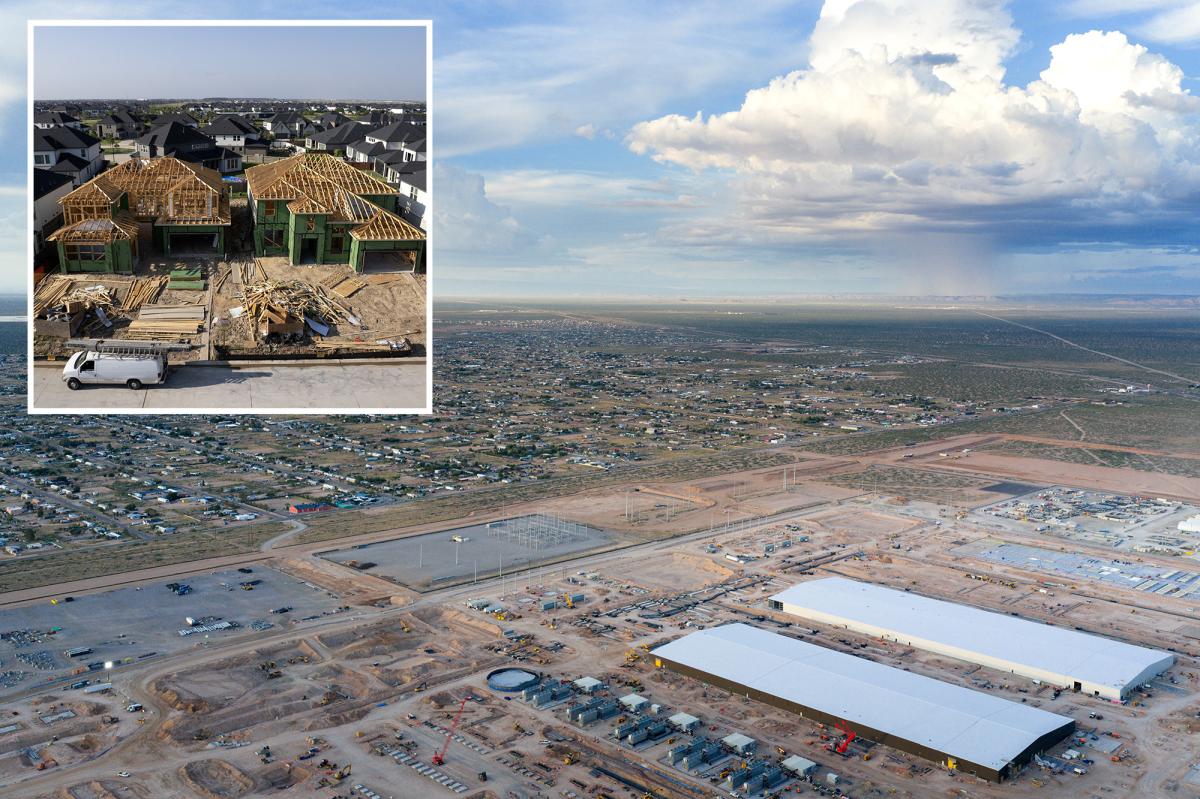 Aerial view of a large data center under construction