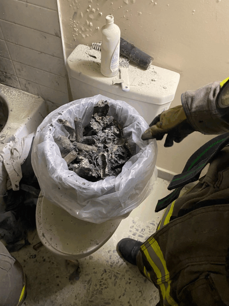 Damaged lithium-ion batteries recovered by Toronto Fire from an apartment fire