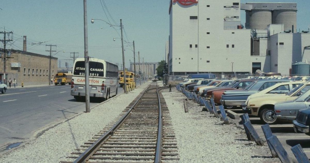 Historical view of Queens Quay in Toronto during its industrial waterfront era