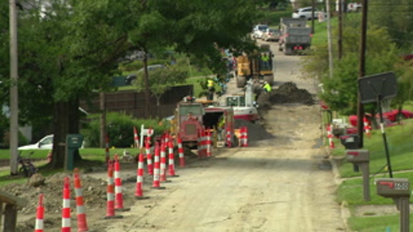 Underground waterline replacement construction work in a residential subdivision