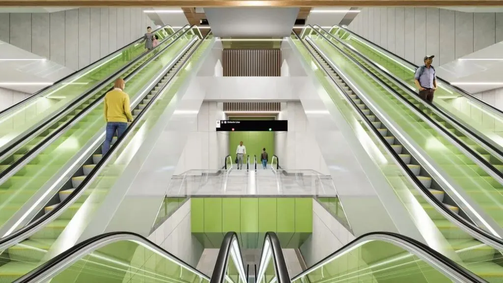 Render of the future Pape underground station on Toronto's Ontario Line