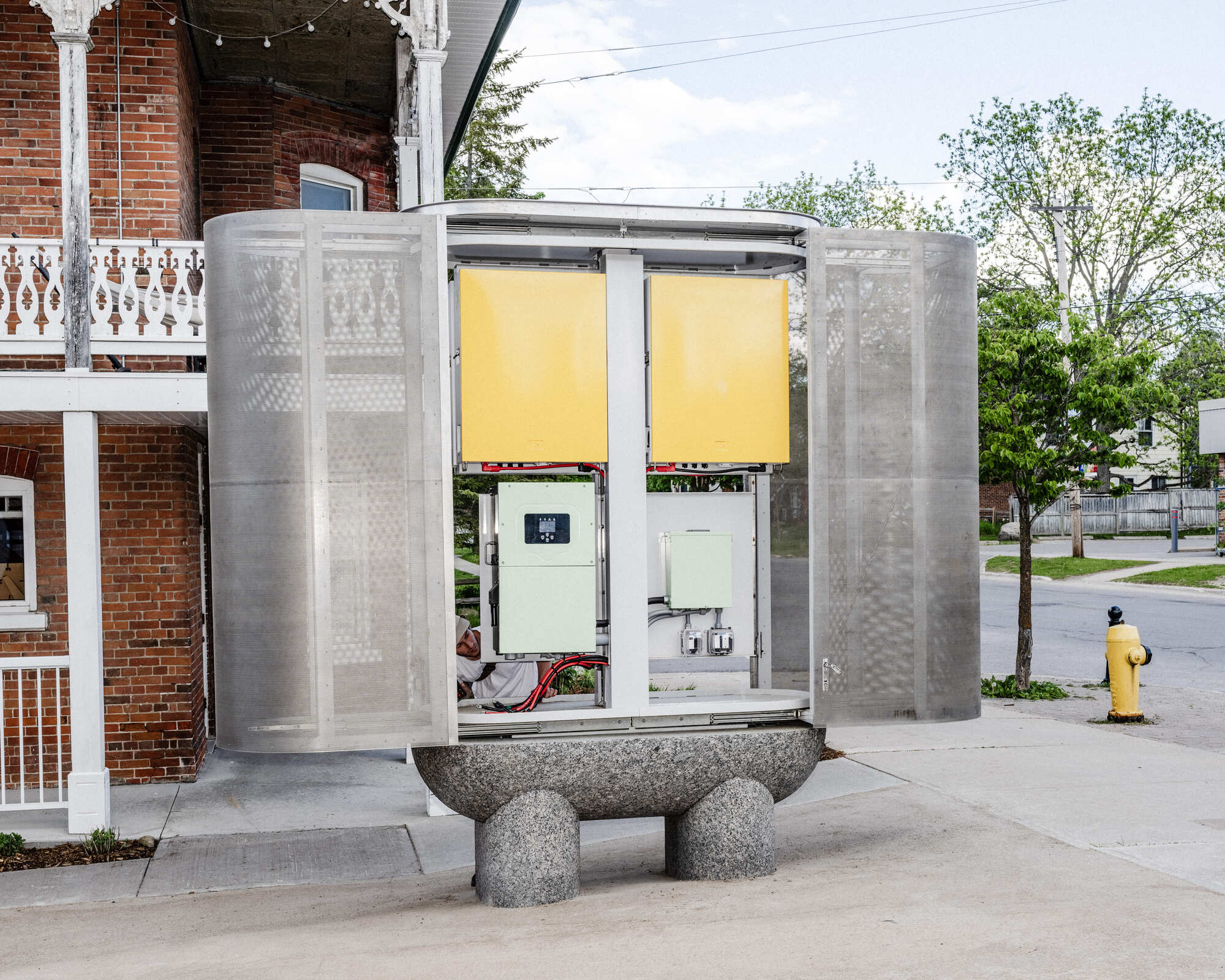Architectural battery installed in a public square in Cannington, Ontario
