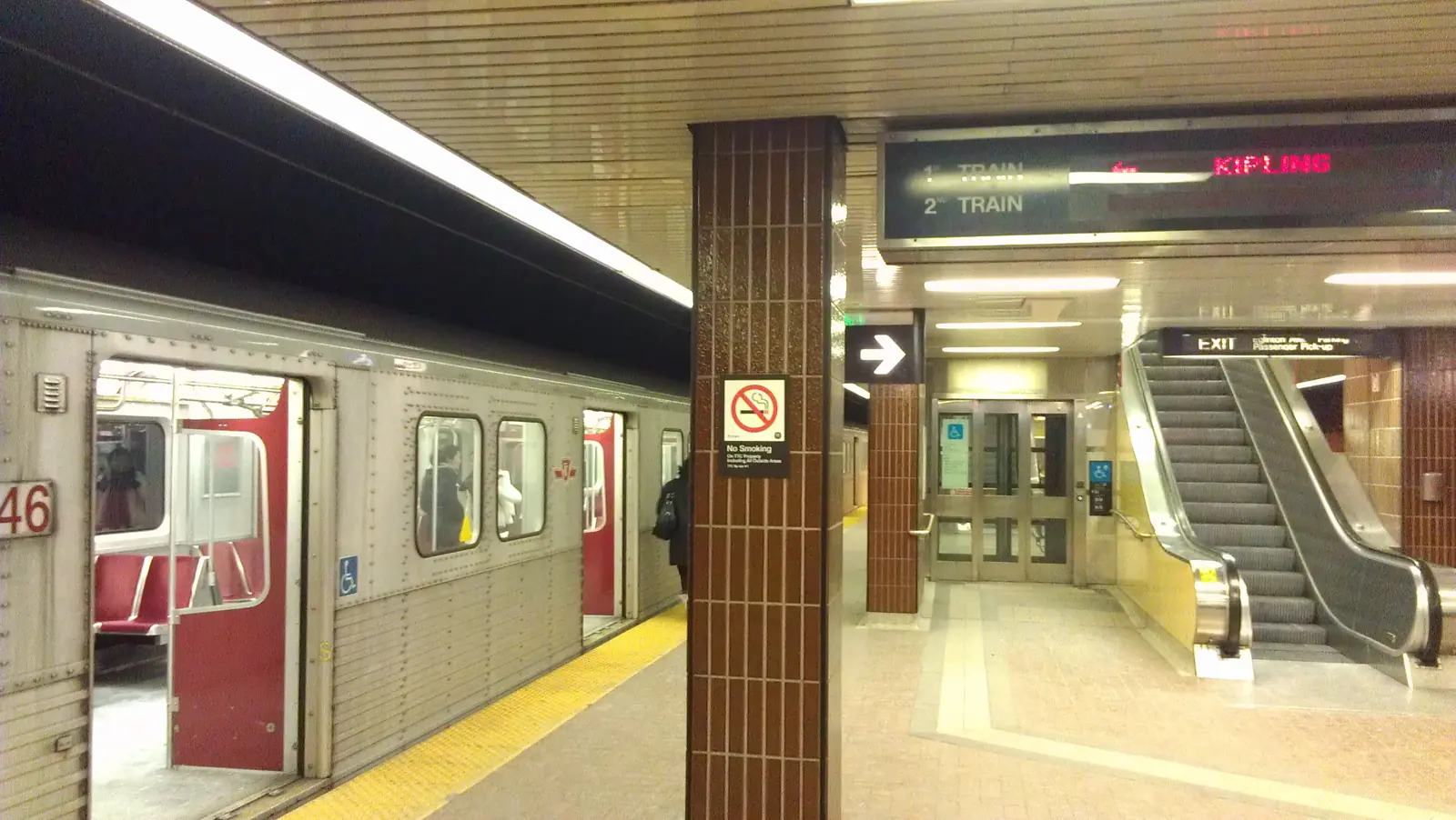 TTC subway train standing at the Kennedy Station platform in Scarborough