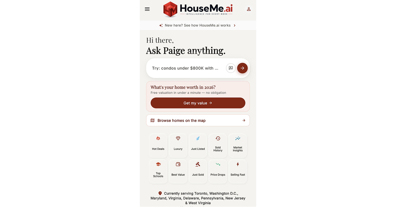 HouseMe.ai AI real estate search platform interface