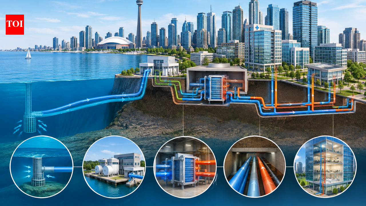 Underground pipes and lake water infrastructure used for district cooling