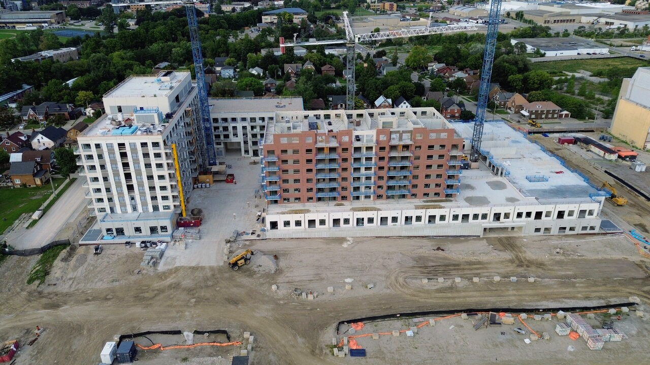 The Metz rising beneath tower cranes in Kitchener's Mill Courtland neighbourhood