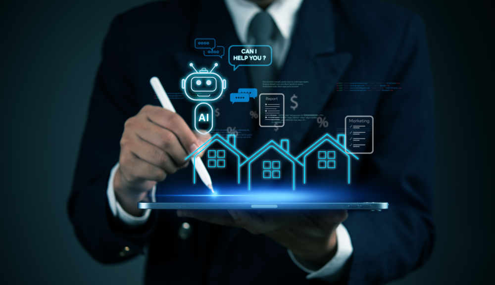 Digital data layers overlaying a property landscape