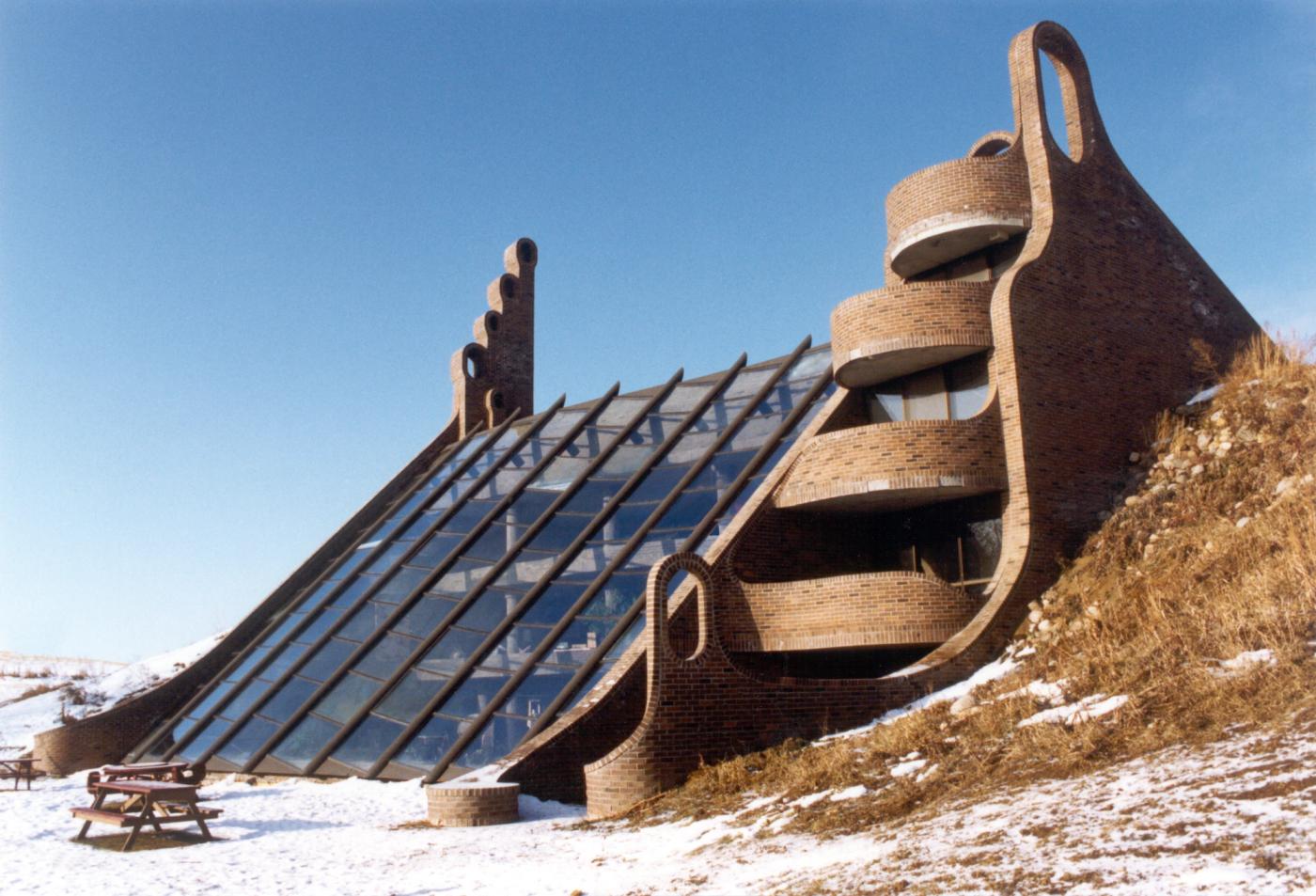 Organic curved architectural form associated with Douglas Cardinal's design philosophy