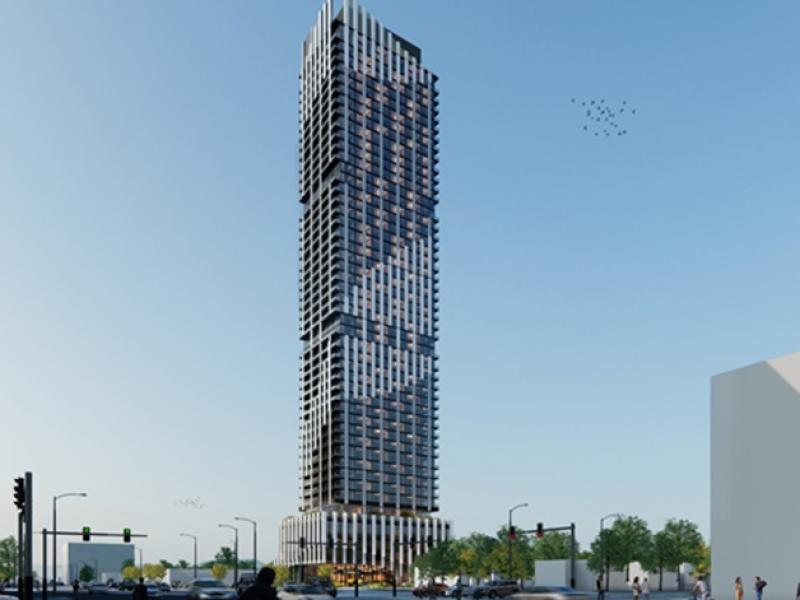 Rendering of the proposed Johnston Avenue purpose-built rental tower in Toronto